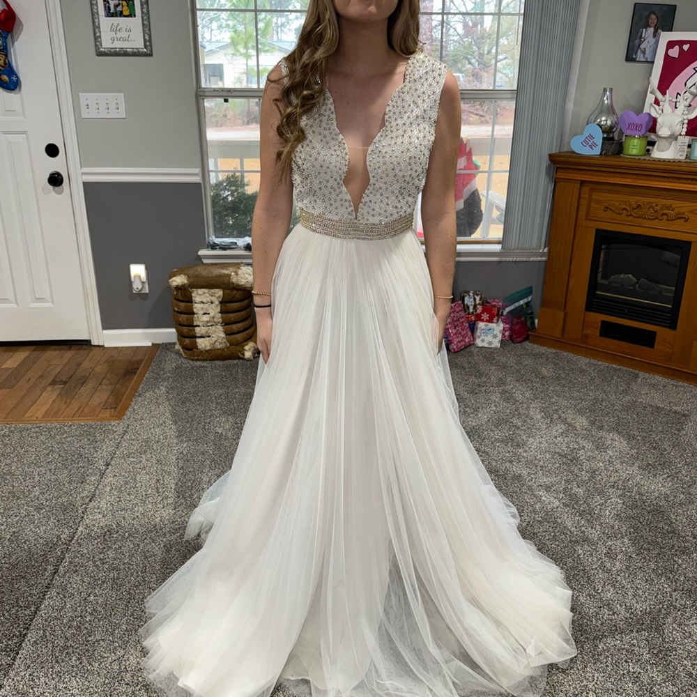 Elegant White Gown with Silver Accents